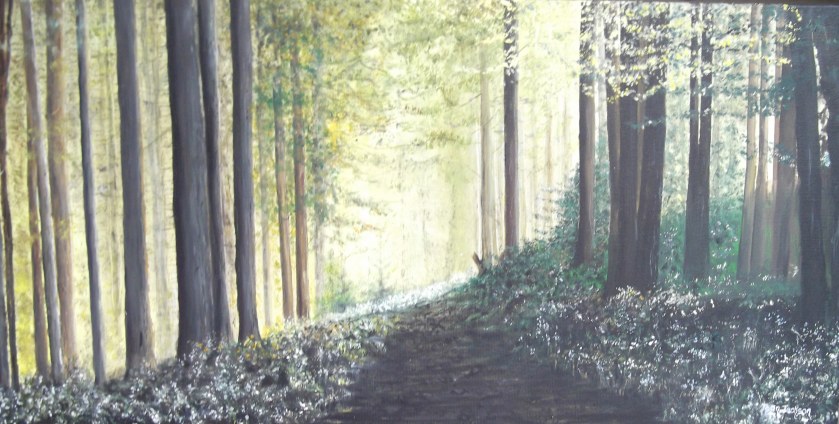 The Bluebell Glen       Oil on canvas,  61x31x3.5cm.  $450.00