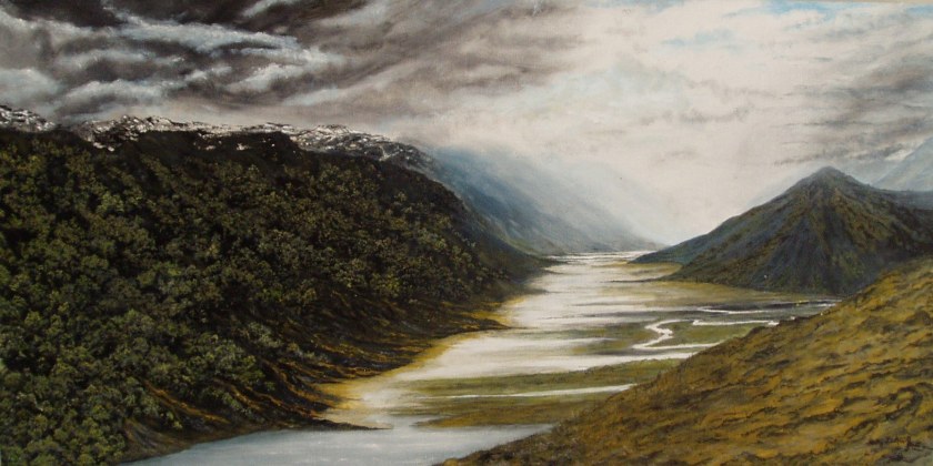 Awaiting the Flood  H 76cm W 37cm D 3.5cm Oil on Canvas $450